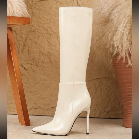 - Zipper Side Point Toe Stiletto Heeled Classic Boots, Brown Elegant Solid - Picture 2 of 4